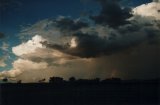 sunset lit cumulonimbus with hailshaft also overshoot 20km E of Inverell 7:09pm